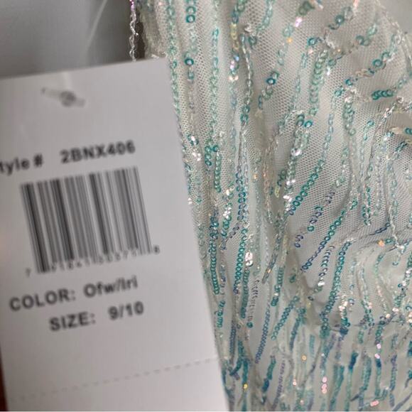 B Darlin white fringe sequin slit front maxi dress homecoming prom bridal shower - Picture 7 of 10